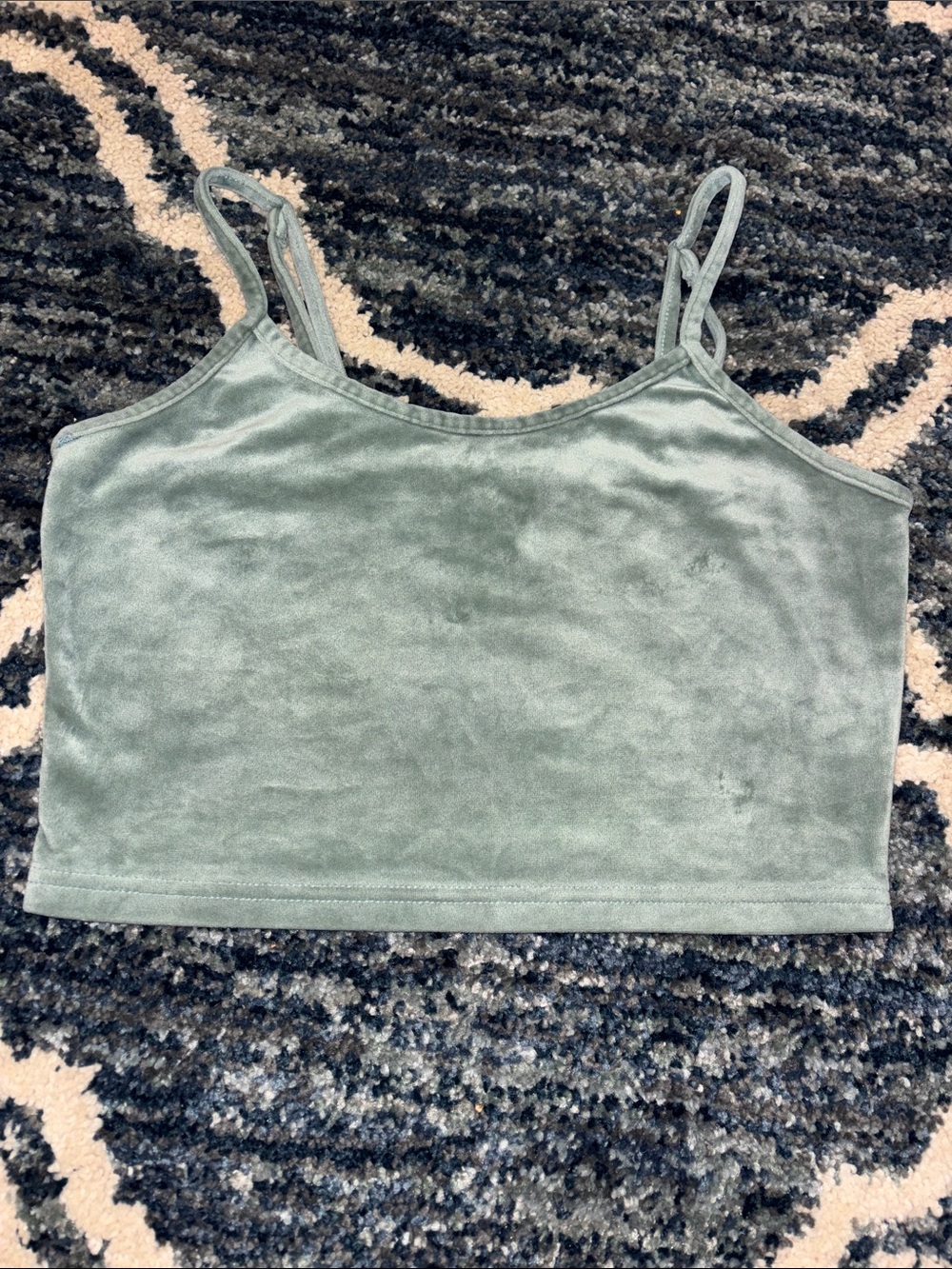 Alya Velvet Spaghetti Strap Crop Top - Sage